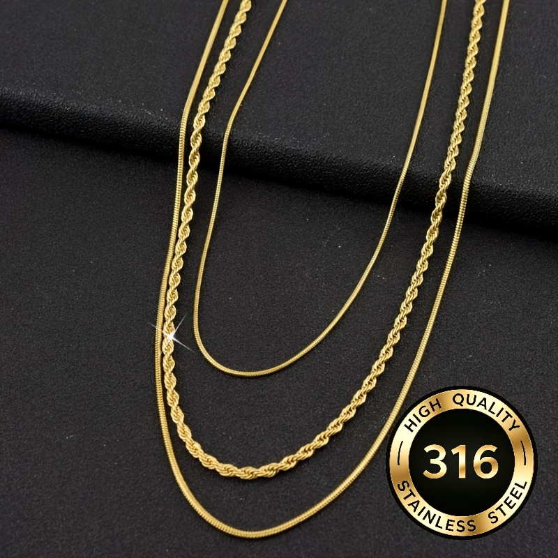 Women's Vintage Stacking Necklace, Three-Layer Snake Bone Chain